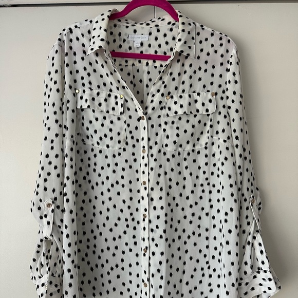 Charter Club button down white with black dots and gold button detail L - Picture 3 of 7